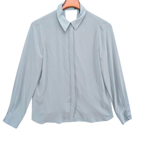 BCBGMaxAzria Dianna Blouse Blue Frost Long Sleeve Open Back Top Size S - Picture 1 of 9